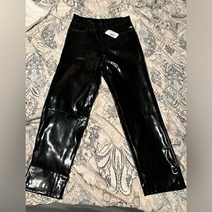 R13 Black High-Shine Wide-Leg Faux Leather Pants